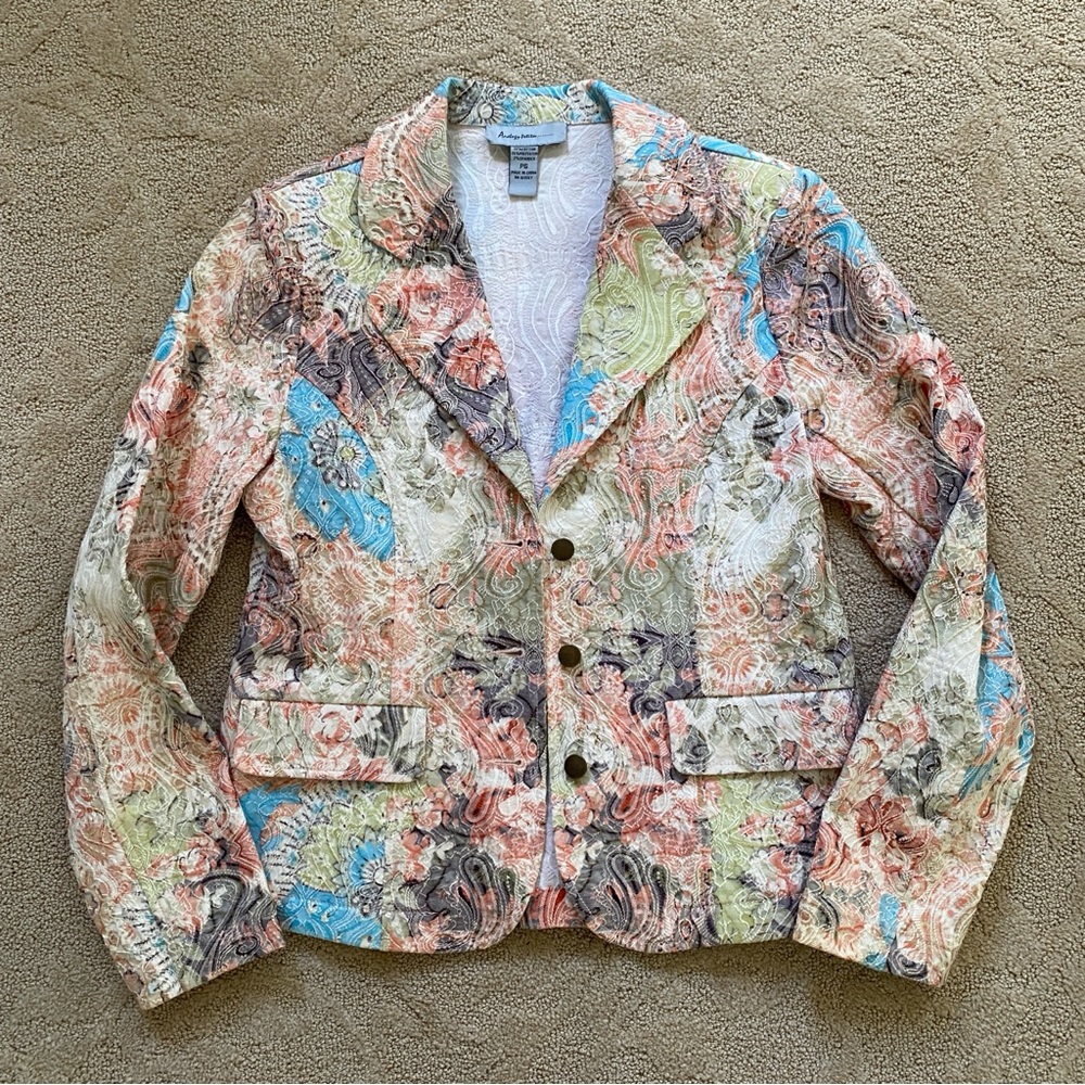Analogy Biege Multicolor Size PS Cotton Blend Women's Blazer Unlined Pockets